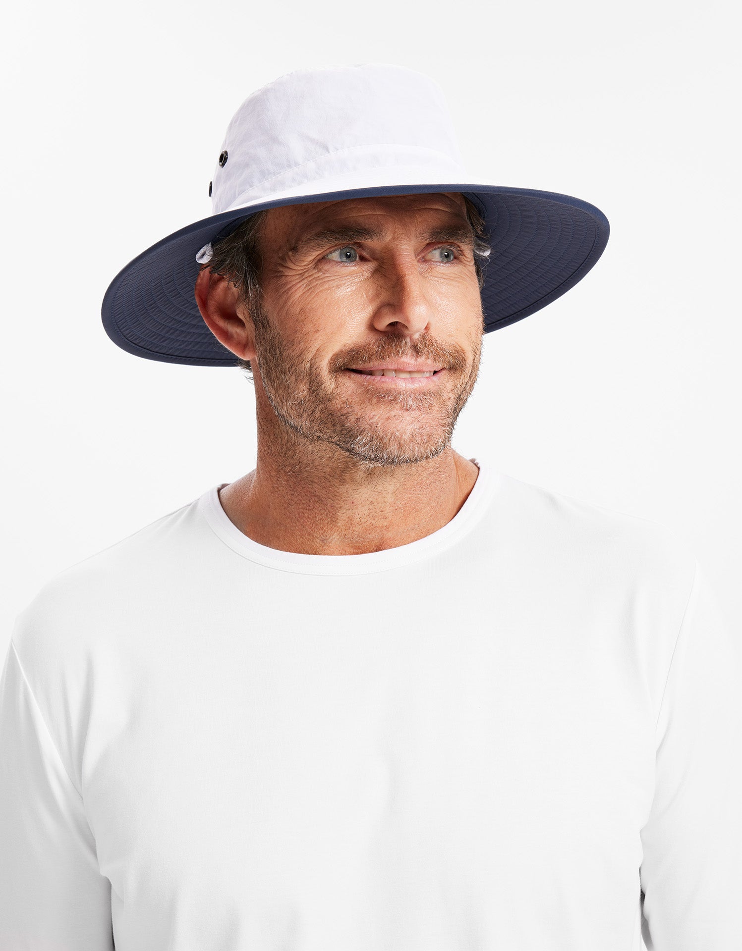 Men's UPF 50+ Sun Protective Broad Brim Sun Hat | UV Protection Hat White / NAVY