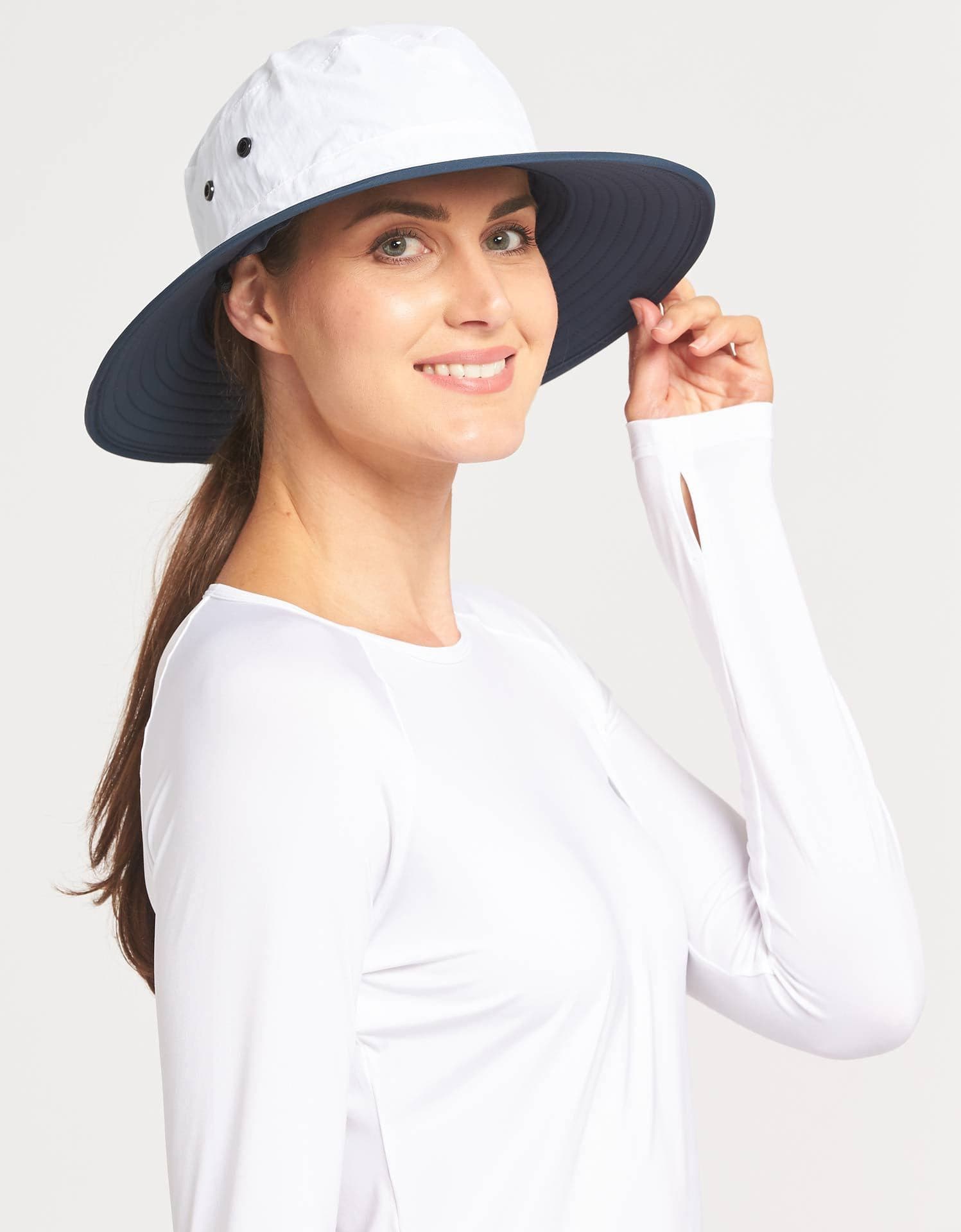 Womens UPF 50+ Sun Protective Broad Brim Sun Hat | UV Protection Hat White / NAVY