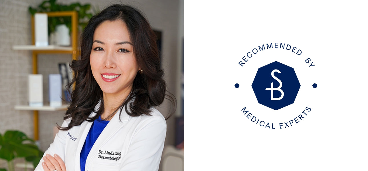 A Dr Linda Xing dermatologist next to a Solbari logo recommended be medical experts