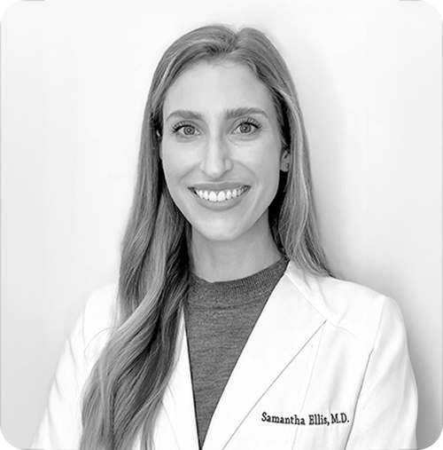 Samantha Ellis in a white lab coat