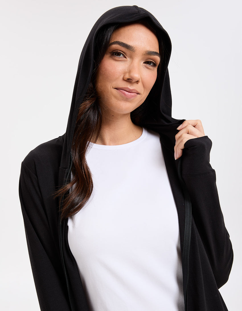 Luxe Hooded Long Zip Jacket UPF50 UV protection Clothing | Solbari USA