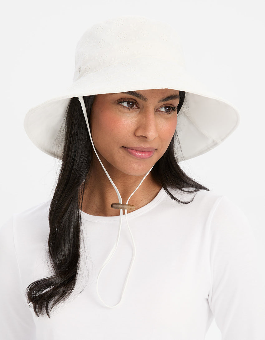 Sun Protective Wide Brim Sun Hat For Women | Broderie Wide Brim Sun Hat UPF50+ | Solbari USA