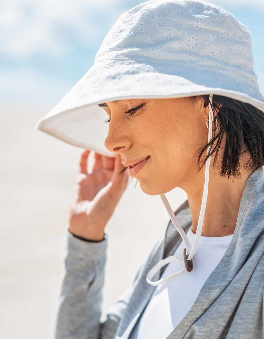 Sun Protective Wide Brim Sun Hat For Women | Broderie Wide Brim Sun Hat UPF 50+ | Solbari USA