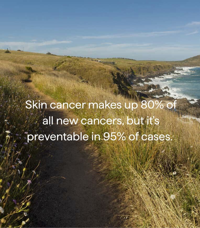 green grass and water with text about skin cancer statistics.