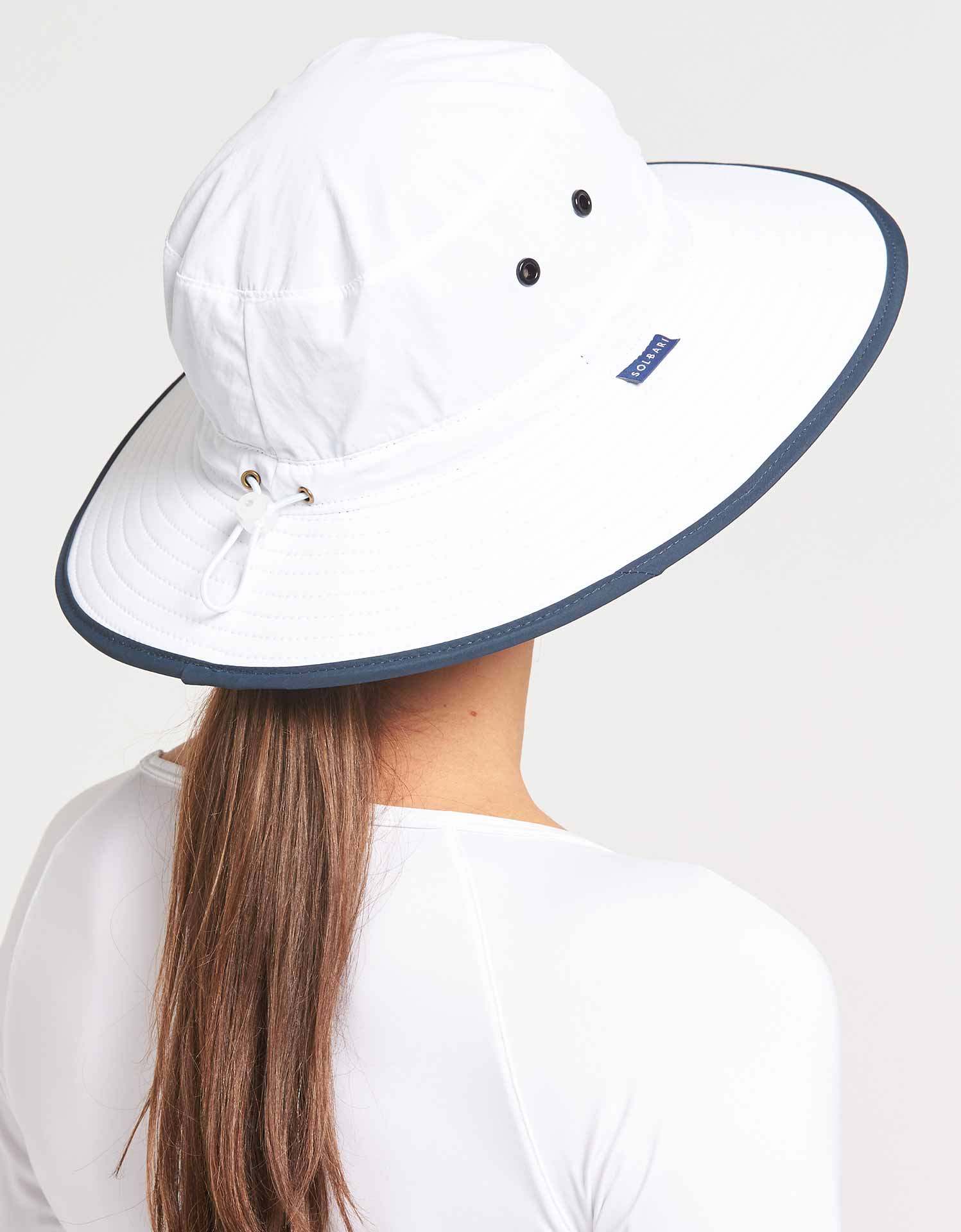 Womens UPF 50+ Sun Protective Broad Brim Sun Hat | UV Protection Hat White / NAVY